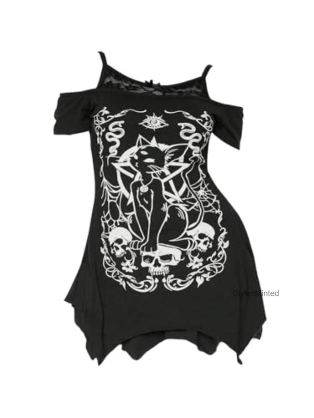 Plus Size Gothic Cold Shoulder Graphic Tee Top